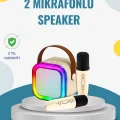 Kablosuz Karaoke Hoparlör – Çift Mikrofon ve LED Işıklı