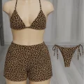 Kadın 3lü Set Leopar Desenli Şortlu ve Yandan Bağlamalı Bikini Mayo Takımı