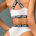 Kadın Beyaz Çapraz Sırt Ve Love Yazı Detaylı Iç Çamaşır Takımı