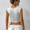 Kadın Beyaz Kare Yaka Kalınlaşan Omuz Detaylı Crop Top Bluz