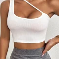 Kadın Beyaz Tek Omuzlu Çapraz Askılı Crop Top Büstiyer