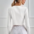 Kadın Beyaz Uzun Kollu Önden Bağlama Detaylı Crop Top Bluz