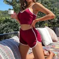 Kadın Bordo Askılı Crop Top ve Şortlu Gecelik Takım