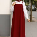 Kadın Bordo Basic Ayarlanabilir Askılı Jile Elbise