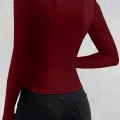 Kadın Bordo Belden ve Boyundan Büzgü Detaylı Uzun Kollu Bluz