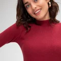 Kadın Bordo Kaşkorse Balıkçı Yaka Uzun Kollu Bodycon Mini Elbise