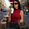Kadın Bordo Kolsuz Balıkçı Yaka Basic Bluz