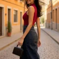 Kadın Bordo Kolsuz Balıkçı Yaka Basic Bluz