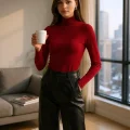 Kadın Bordo Parmak Detaylı Esnek Uzun Kollu Body