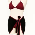 Kadın Bordo Siyah Pareolu Yandan ve Boyundan Bağlamalı 3lü Bikini Takımı