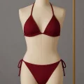 Kadın Bordo Yandan ve Boyundan Bağlamalı Bikini Mayo Takımı