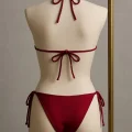 Kadın Bordo Yandan ve Boyundan Bağlamalı Bikini Mayo Takımı