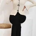 Kadın Fiyonklu Uzun Kollu Ekru Üst Siyah Alt Pijama Takımı