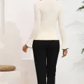 Kadın Fiyonklu Uzun Kollu Ekru Üst Siyah Alt Pijama Takımı