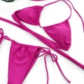 Kadın Fuşya Yandan Bağlamalı Tangalı Üçgen Bikini Mayo Takımı