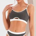 Kadın Gri Antrasit Kaşkorse ve Beyaz Lastikli Cut-Out Tanga Külotlu Takım