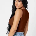Kadın Kahverengi Kare Yaka Crop Top Bluz