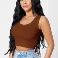 Kadın Kahverengi Kare Yaka Crop Top Bluz