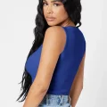 Kadın Lacivert Kare Yaka Crop Top Bluz