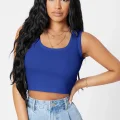 Kadın Lacivert Kare Yaka Crop Top Bluz