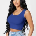 Kadın Lacivert Kare Yaka Crop Top Bluz