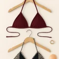 Kadın Leopar Desenli ve Bordo Minimal Kesim Üçgen Bikini Üstü