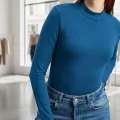 Kadın Mavi Parmak Detaylı Esnek Uzun Kollu Body