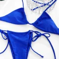 Kadın Mavi Yandan Bağlamalı Tangalı Üçgen Bikini Mayo Takımı