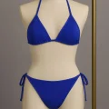 Kadın Mavi Yandan ve Boyundan Bağlamalı Bikini Mayo Takımı
