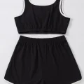 Kadın Siyah Askılı Crop Top ve Şortlu Gecelik Takım