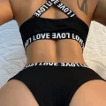 Kadın Siyah Çapraz Sırt Ve Love Yazı Detaylı Iç Çamaşır Takımı