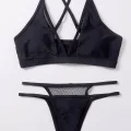 Kadın Siyah File Detaylı Özel Bikini Takımı
