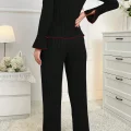 Kadın Siyah Kırmızı Biyeli ve Fiyonklu Uzun Kollu Mevsimlik Pijama Takımı