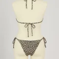 Kadın Siyah ve Leopar Detaylı Yandan Bağlamalı Bikini Takımı