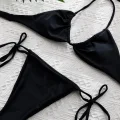 Kadın Siyah Yandan Bağlamalı Tangalı Üçgen Bikini Mayo Takımı