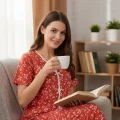 Kadın Turuncu Kalp Desenli Fiyonklu Kısa Kollu Uzun Pijama Takımı