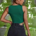 Kadın Yeşil Kare Yaka Crop Top Bluz