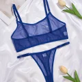 Mavi Transparan Tül Bralet Tanga İç Giyim Takımı TM1389