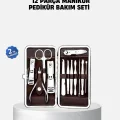 Özel Deri Çantalı 12 Parça Manikür Pedikür Bakım Seti Paslanmaz Çelik
