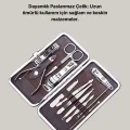 Özel Deri Çantalı 12 Parça Manikür Pedikür Bakım Seti Paslanmaz Çelik