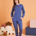 PJS 28081 Kadın Uzun Kol Yuvarlak Yaka Kalpli Pijama Takım