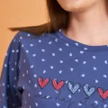 PJS 28081 Kadın Uzun Kol Yuvarlak Yaka Kalpli Pijama Takım