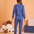PJS 28081 Kadın Uzun Kol Yuvarlak Yaka Kalpli Pijama Takım