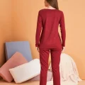 PJS 28091 Kadın V Yaka Uzun Kol Pijama Takımı