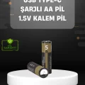 USB Type-C Girişli Şarjlı AA Lityum Pil | 1.5V Sabit Çıkış | 3200mWh (2li Paket)