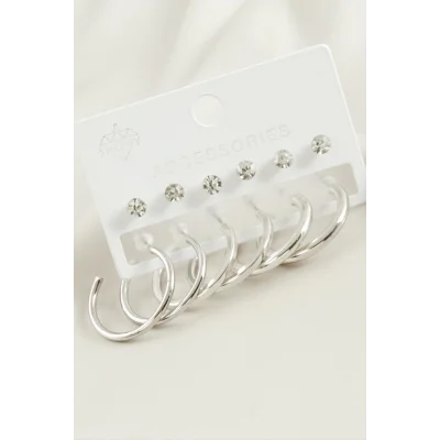 12 Adet Ezme Boru Taşlı Halka Küpe