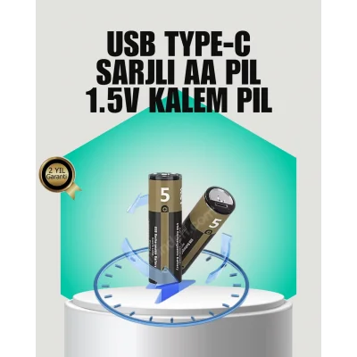 1.5V AA Şarjlı Lityum Pil | 1000+ Kez Şarj Edilebilir | Hızlı Type-C Şarj (2 Adet)