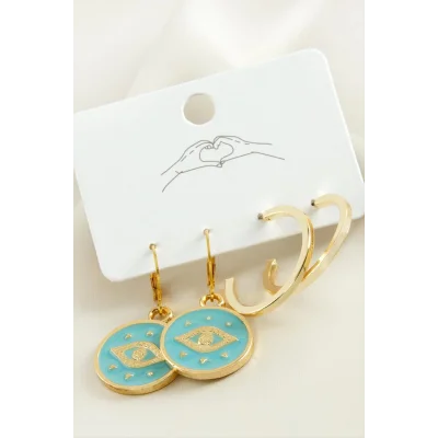 4 Adet Göz Mineli Halka Küpe