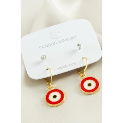 4 Adet Nazar Taşlı Mineli Halka Küpe