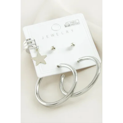 5 Adet Yıldız Boru Halka Küpe 3,5 cm